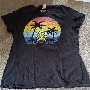 Sanrio Black Tee with Rainbow and Palm Trees
